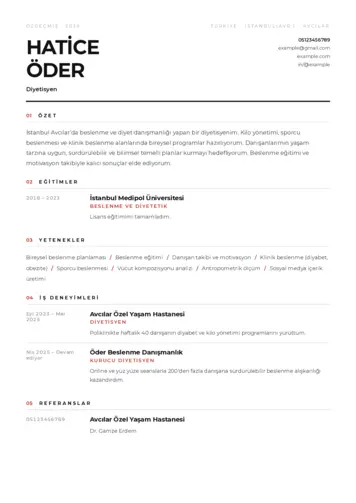 Beslenme Uzmanı Diyetisyen CV Örnekleri cv indir